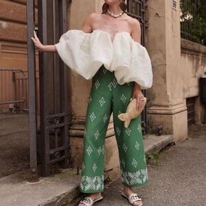 Zara Vacation Core Boho Embroidered Linen Blend Wide Leg Pants Women’s M